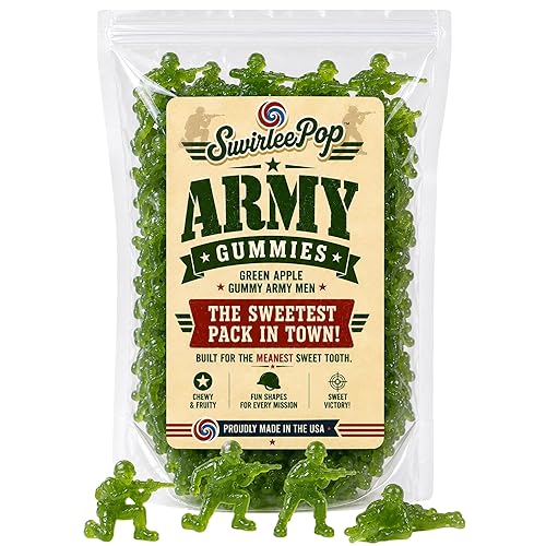 Swirlee™ Army Guys Gummies - Green Apple Gummy Army Men Candy - 12 oz Novelty Military Shaped Gummies for Parties, Candy Buffets, Gifts & Care
