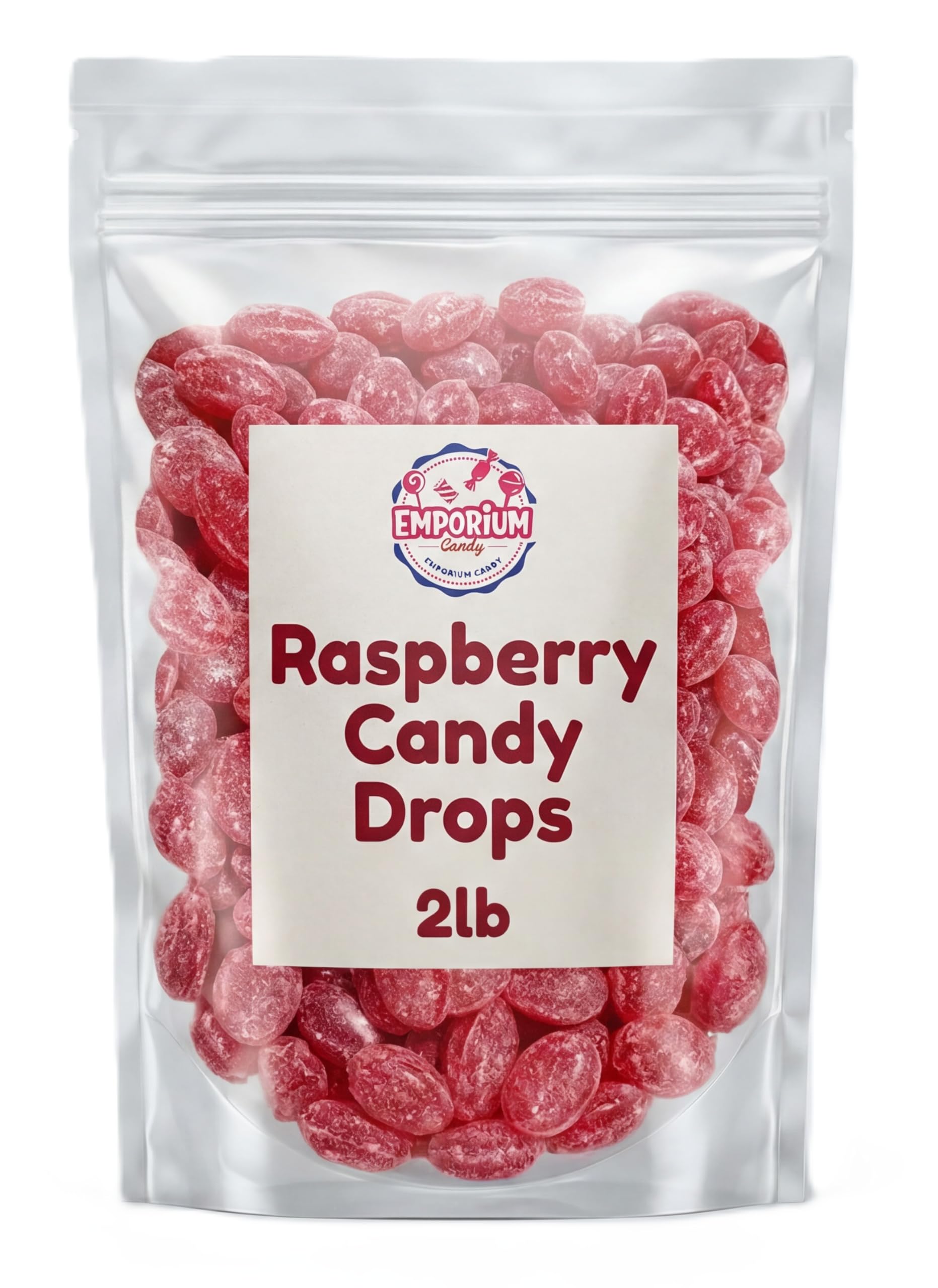 2 lbs Raspberry Candy Drops - Classic Old Fashioned Sugar-Dusted & Sanded Bulk Sweet Treats for Parties, Gifts & Snacking