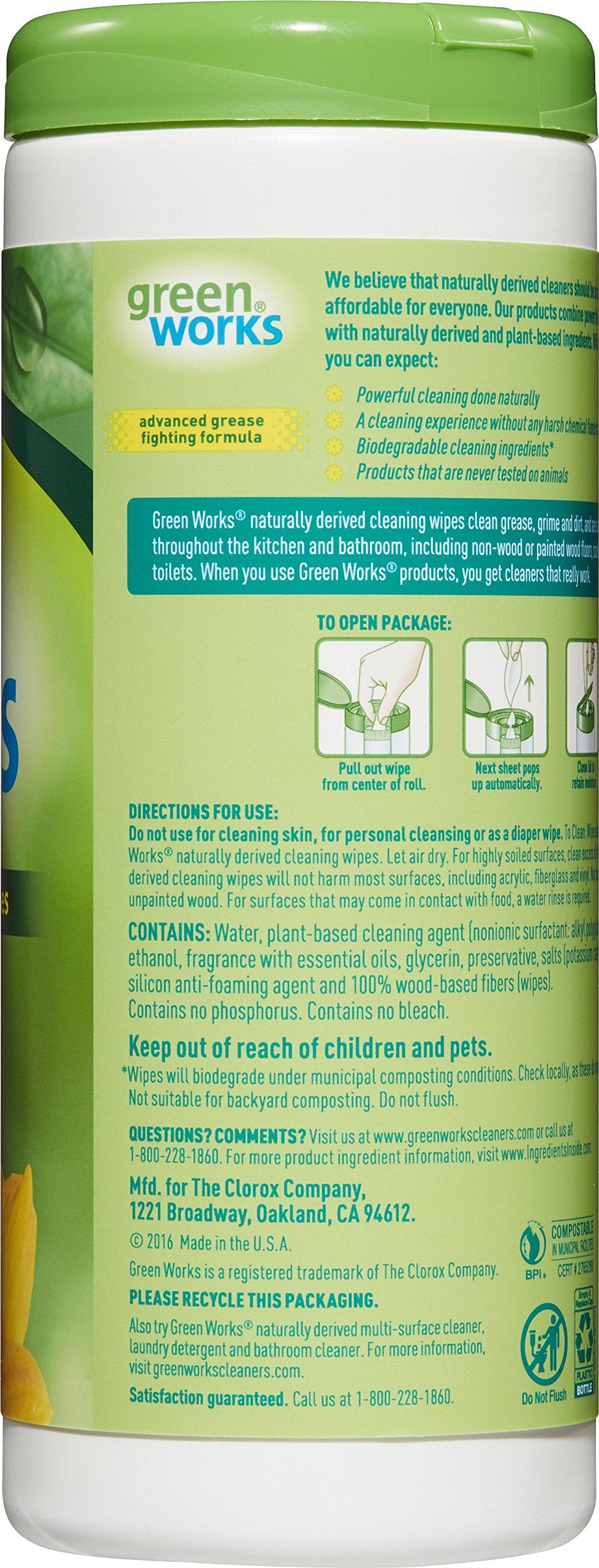 Green Works Compostable Cleaning Wipes, Biodegradable Cleaning Wipes - Original Fresh, 30 Count