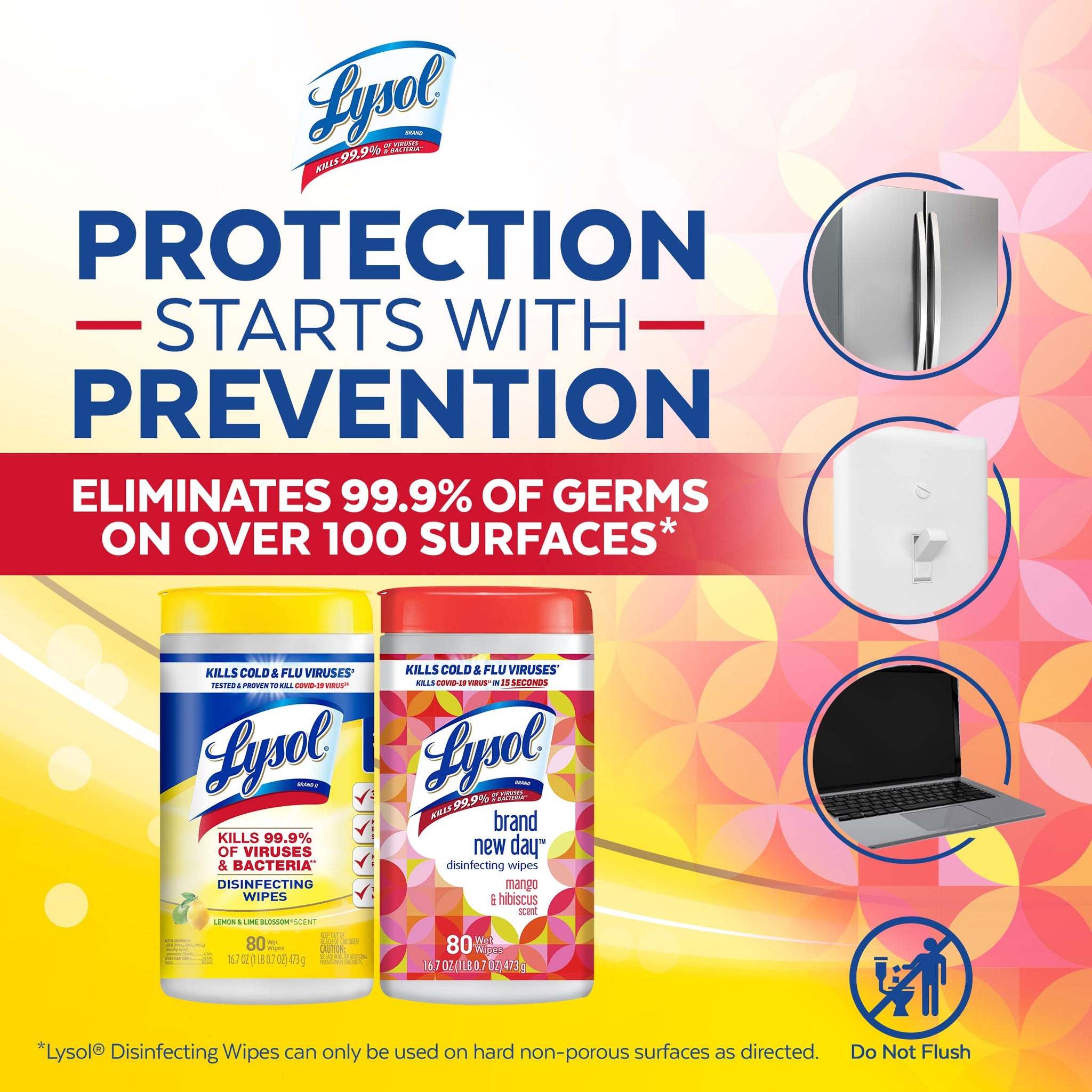 Lysol Disinfectant Wipes, Multi-Surface Antibacterial Wipes for Disinfecting and Cleaning, Mixed Fragrance pack containing Lemon & Lime Blossom (2
