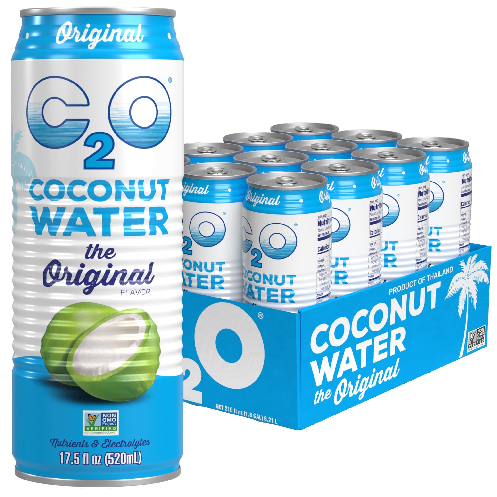C2O Original Coconut Water, 17.5 Fl Oz (Pack of 12)