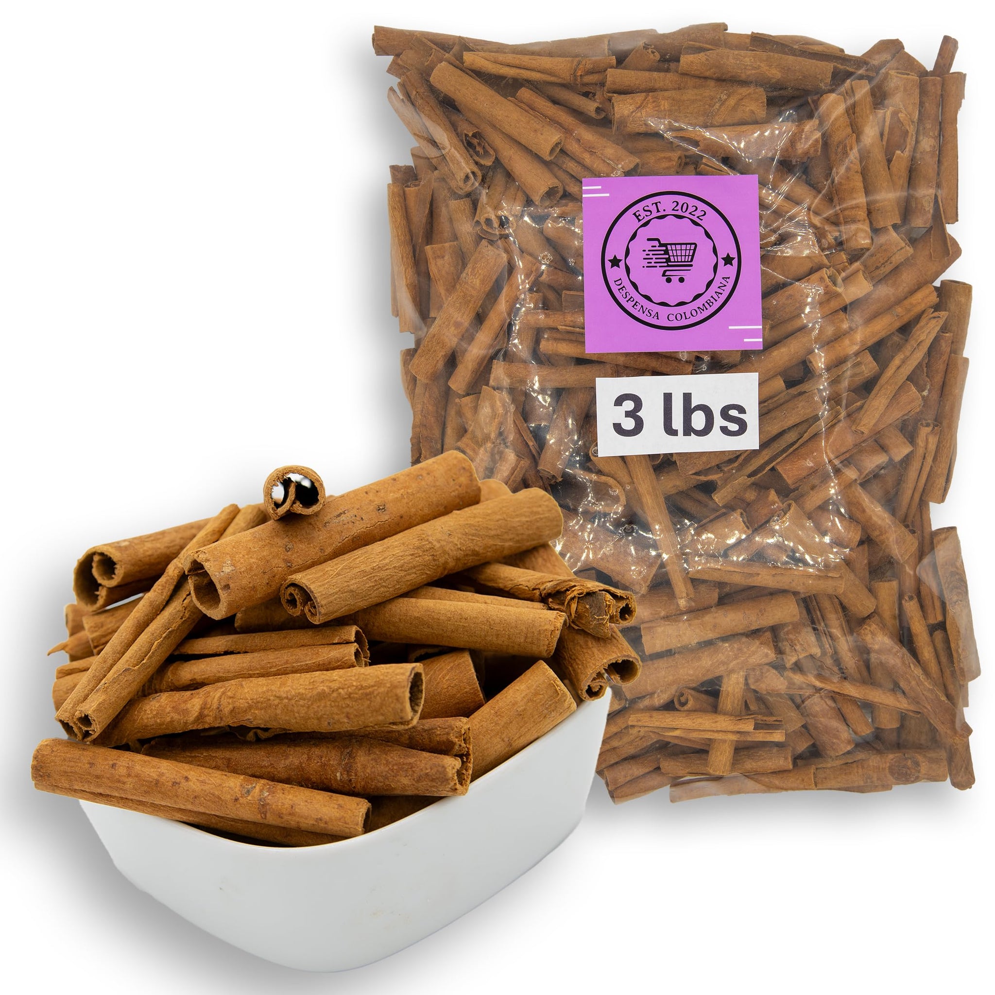 3 Lbs Cinnamon Sticks Bulk - 2.75” Bag of Canela en Rama by Despensa Colombiana - Decorative 3 lbs Canela Sticks for Cocktails, Baking and Flavoring
