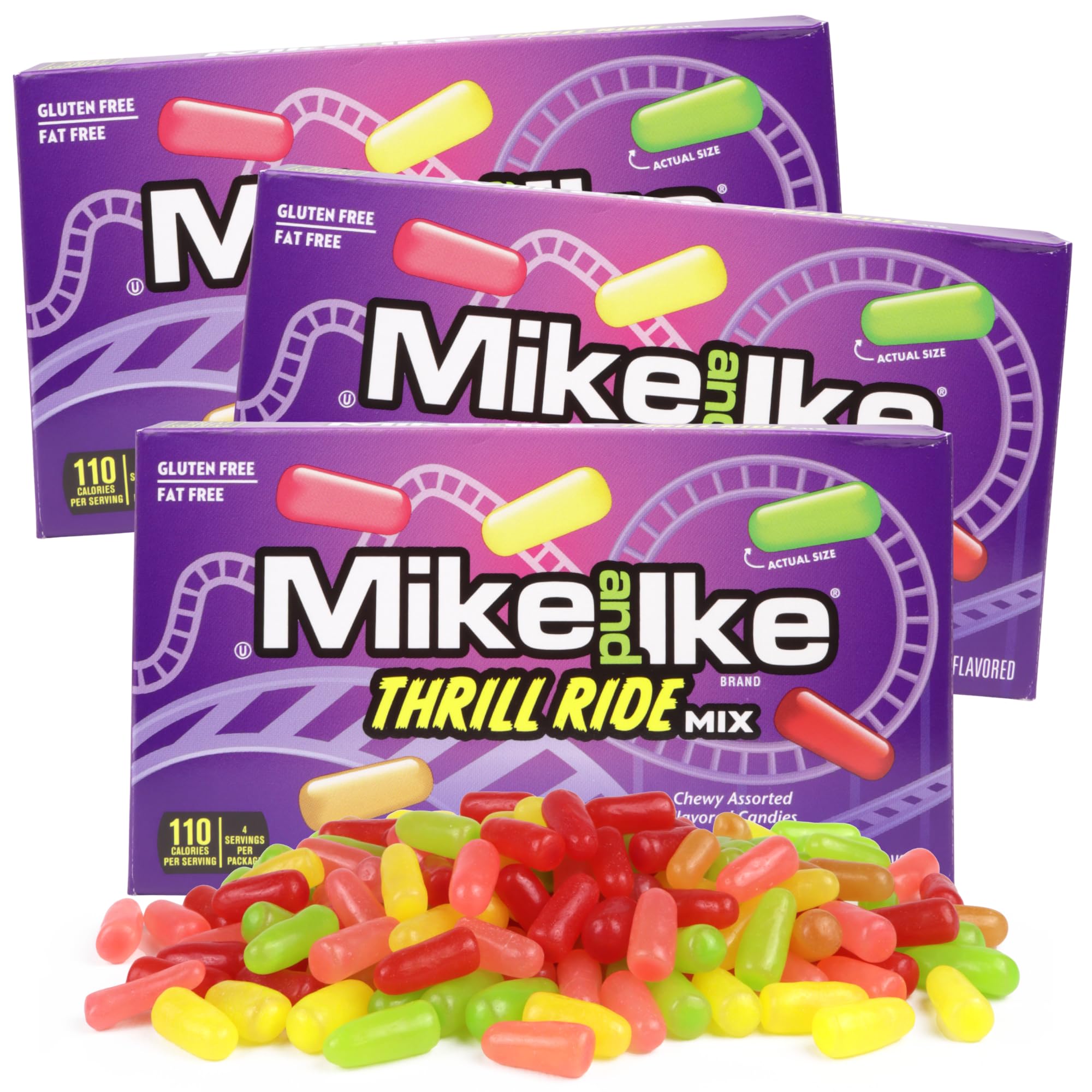 Mike and Ike Thrill Ride Theatre Box, Chewy Assorted Fruit Candies, Movie Night Snacks, 4.25 Ounces (Pack of 3)