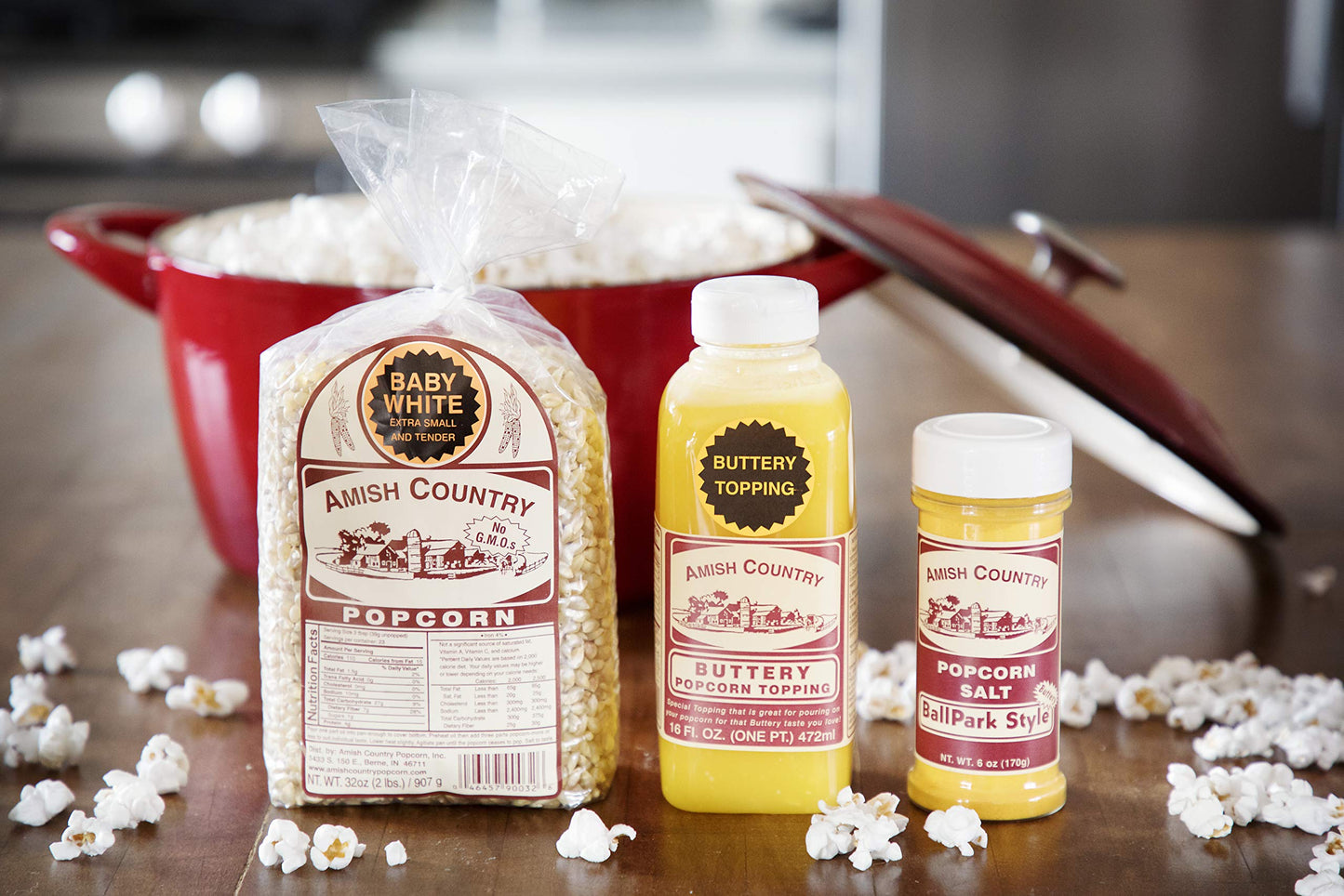 Amish Country Popcorn | 2 lb Bag | Baby White Popcorn Kernels with Buttery Topping & ButterSalt | Old Fashioned, GMO Free and Gluten Free
