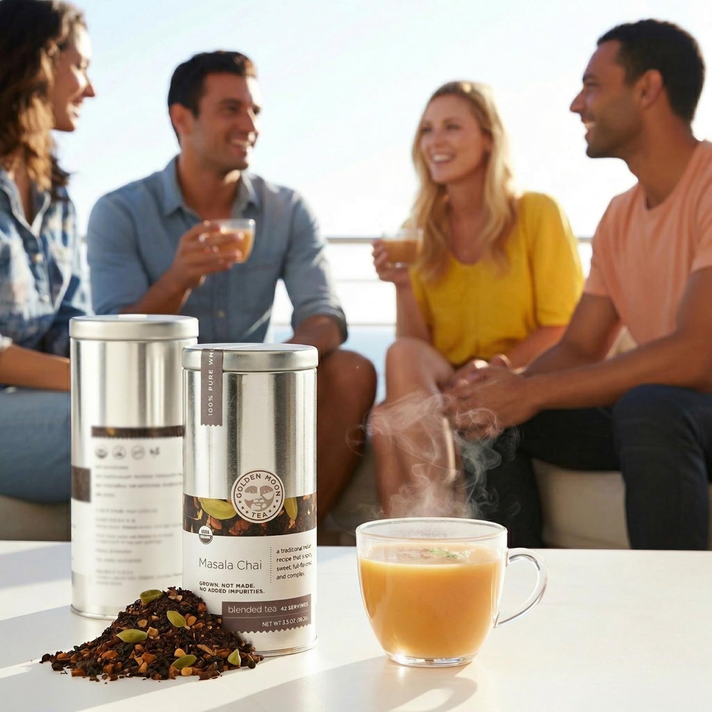 Golden Moon Tea Organic Masala Chai Black Tea - Pure & Authentic Blend - Loose Leaf, Non-GMO - Travel Tin (9 Servings)