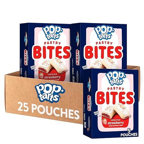 Pop-Tarts Baked Pastry Bites, Kids Snacks, School Lunch, Frosted Strawberry (5 Boxes, 25 Pouches)