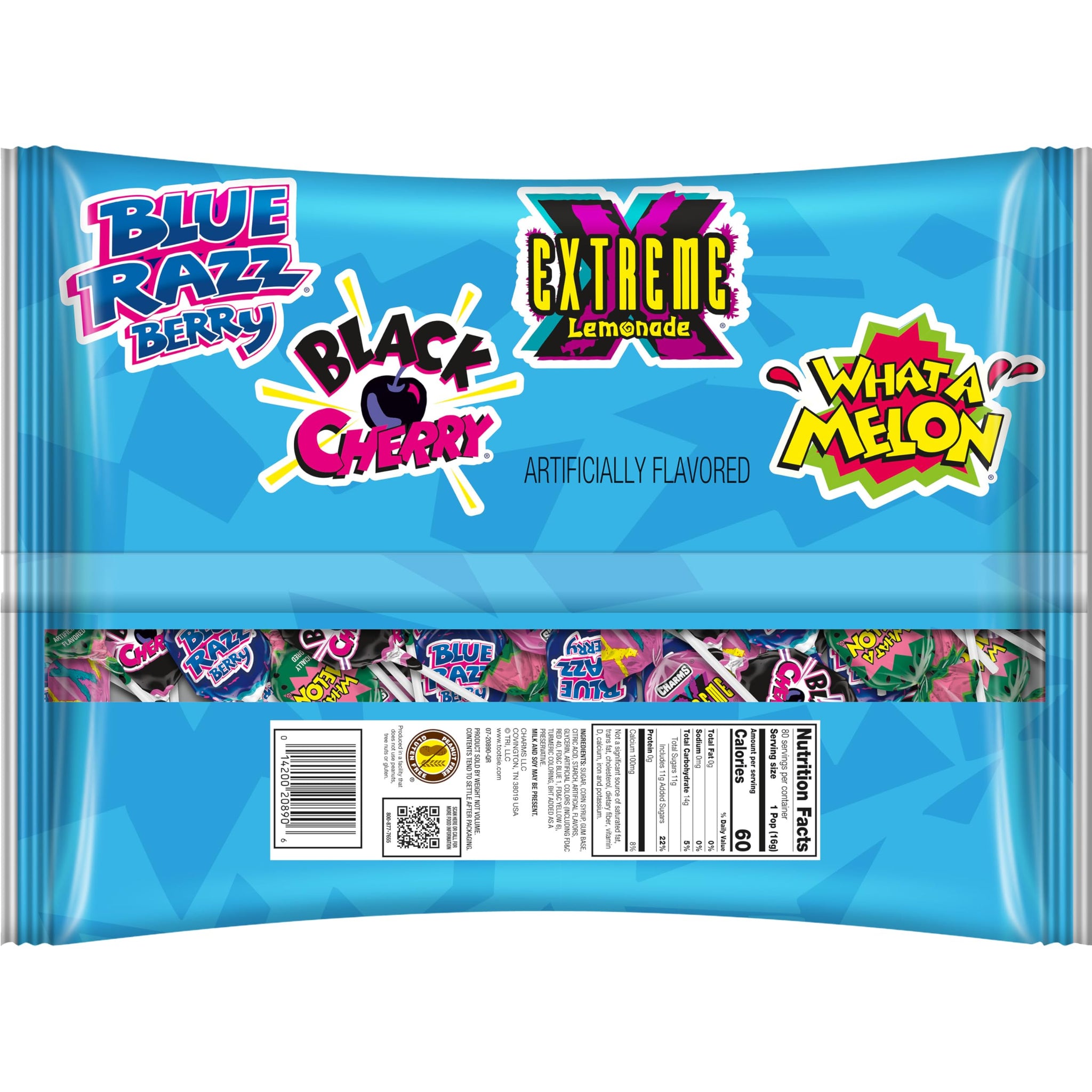 Charms Blow Pop Lollipops Limited Edition Assortment - Blue Razzbery, Black Cherry, What A Melon and Extreme Lemonade - Dual Candy and Gum Suckers