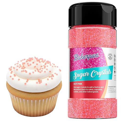 Bakerpan Sugar Sprinkles for Baking - 7 Ounce Hot Pink Decorating Sugar Crystals for Cookies, Cake Pops, Ice Cream (Made in USA)
