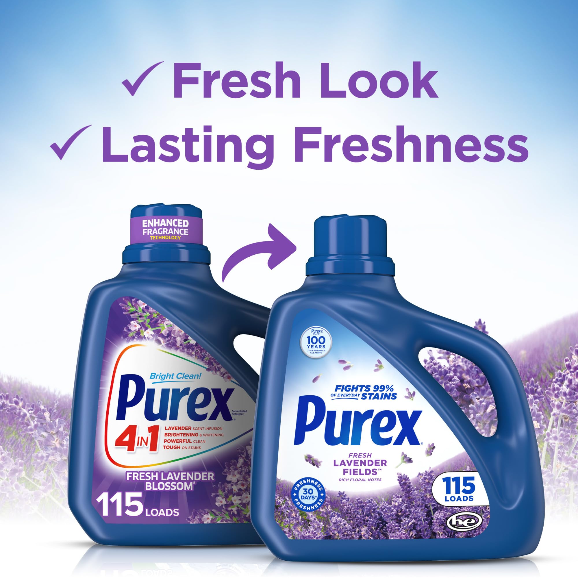 Purex Lavender Fields liquid Laundry Detergent, 150 fl oz, 115 loads
