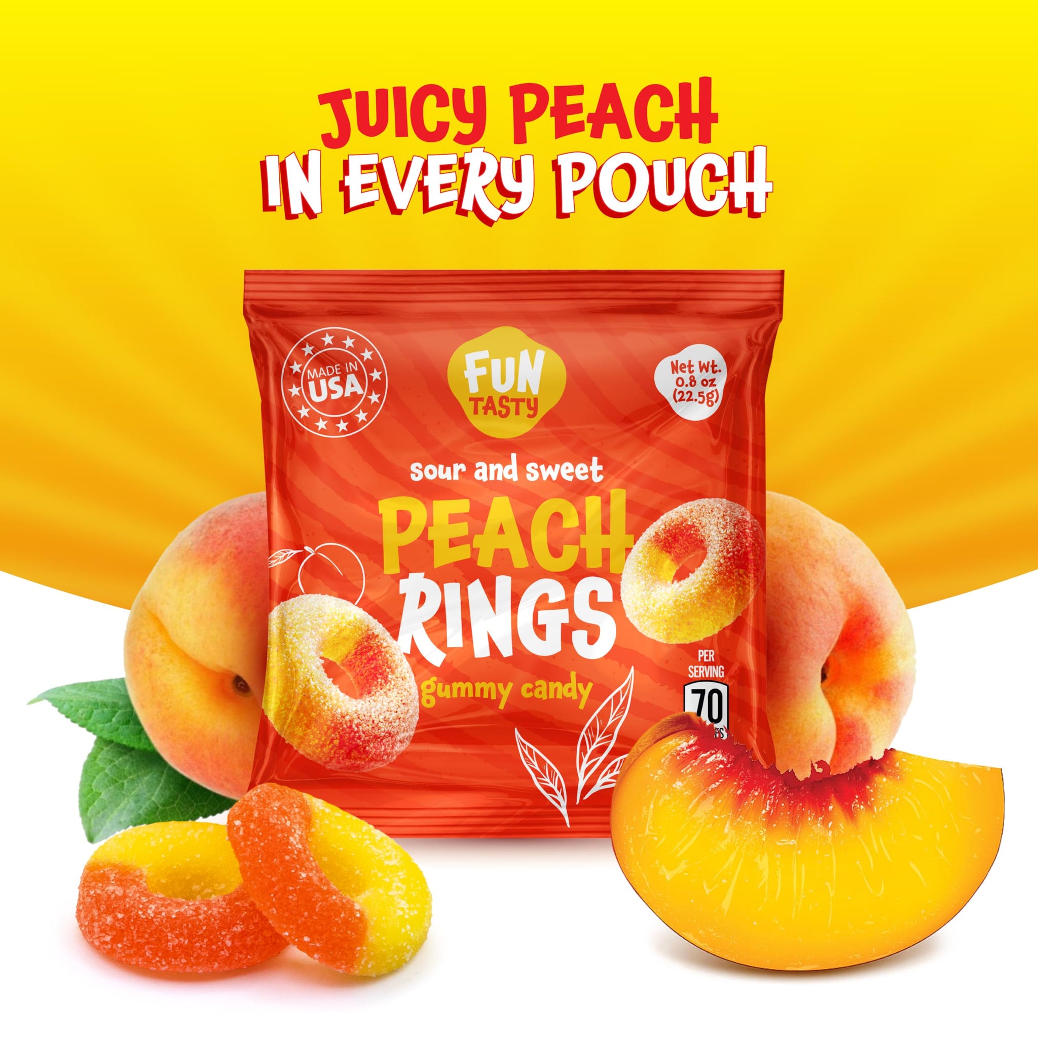 Peach Rings - 10 Packs - Peach Gummy Candies Individually Wrapped - Sweet and Sour Candy for Classroom, Snacking, Gifting, and Goodie Bags - Soft