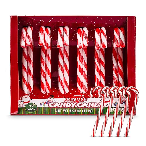 Christmas Candy Canes 12 Pack - Classic Red & White Peppermint Cane Sticks Individually Wrapped - Bulk Christmas Candy for Holiday Treats