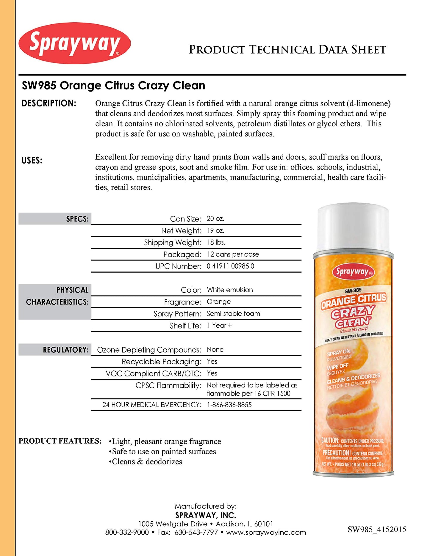 Sprayway SW985 Orange Citrus Crazy Clean, 19oz (985)