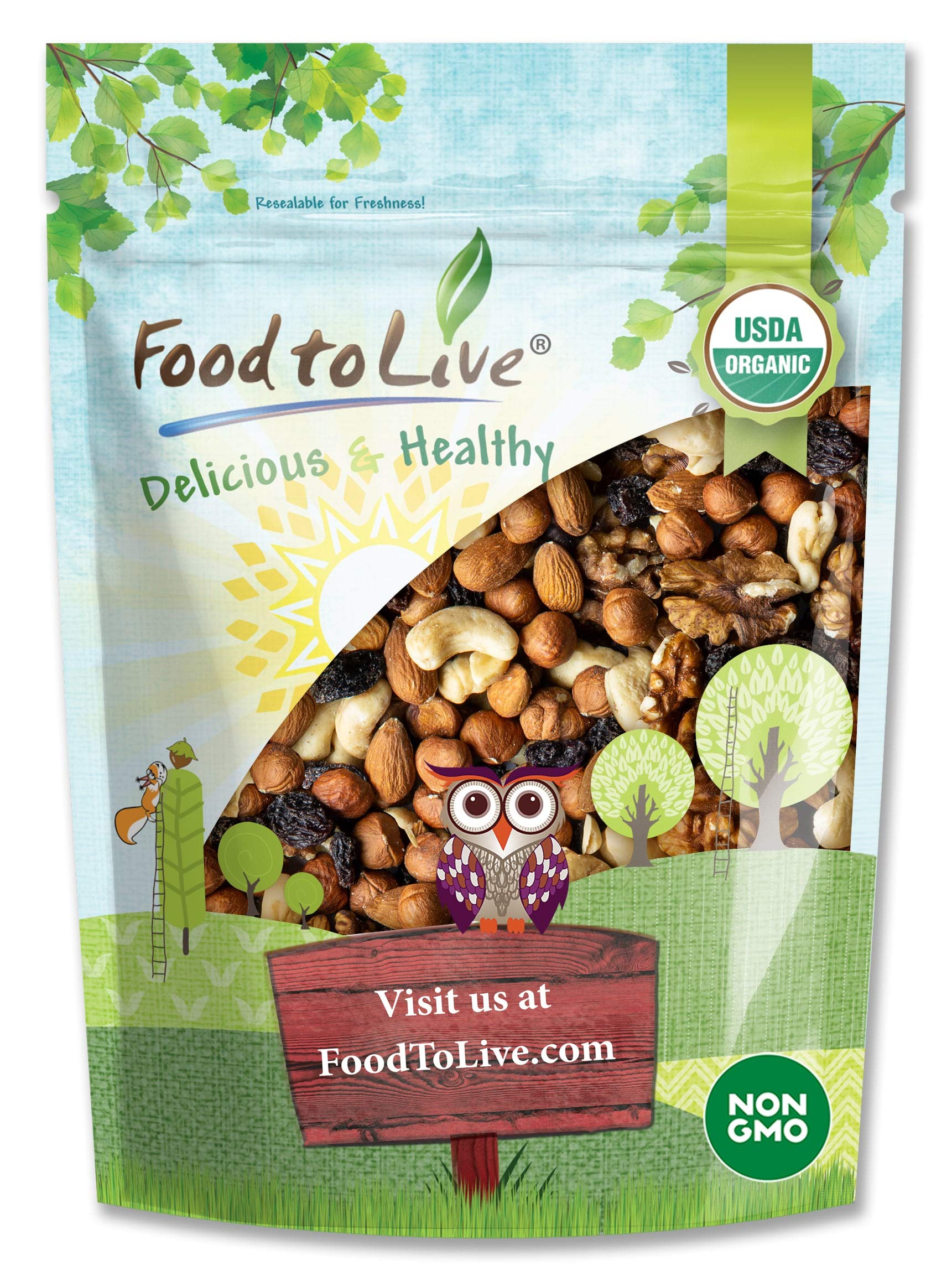 Food to Live Organic Go Raw Trail Mix, 4 Pounds - Raw and Non-GMO Snack Mix Contains Walnuts, Almonds, Cashews, Hazelnuts, and Raisins. Vegan
