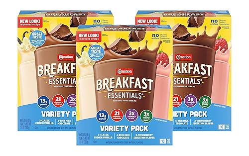 Carnation Instant Breakfast Essentials, Variety Pack, 10 count, 1.26-Ounce Units (Pack of 3)