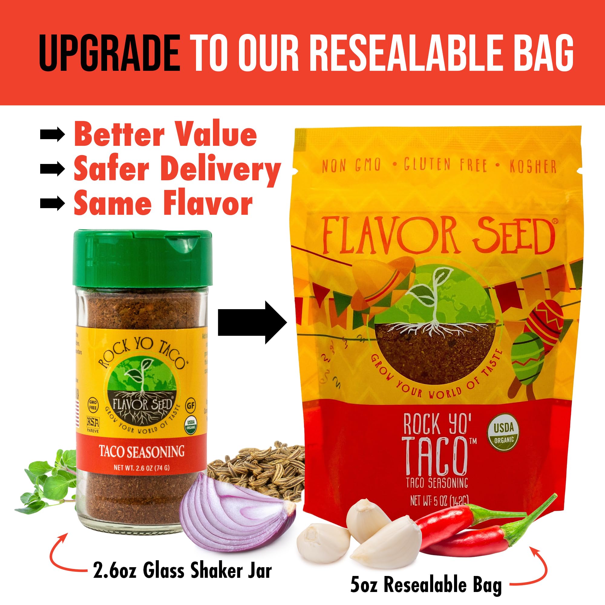 Organic Taco Seasoning - Rock Yo Taco by Flavor Seed, Gluten Free, Low Sodium Mexican Spice Blend for Cooking, No Sugar, Zero Calorie, Mild & Keto