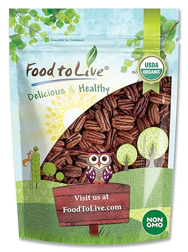 Food to Live Organic Dry Roasted Pecan Halves with Himalayan Salt, 1 Pound Non-GMO, Oven Roasted Lightly Salted Nuts, No Oil Added, Vegan Snack