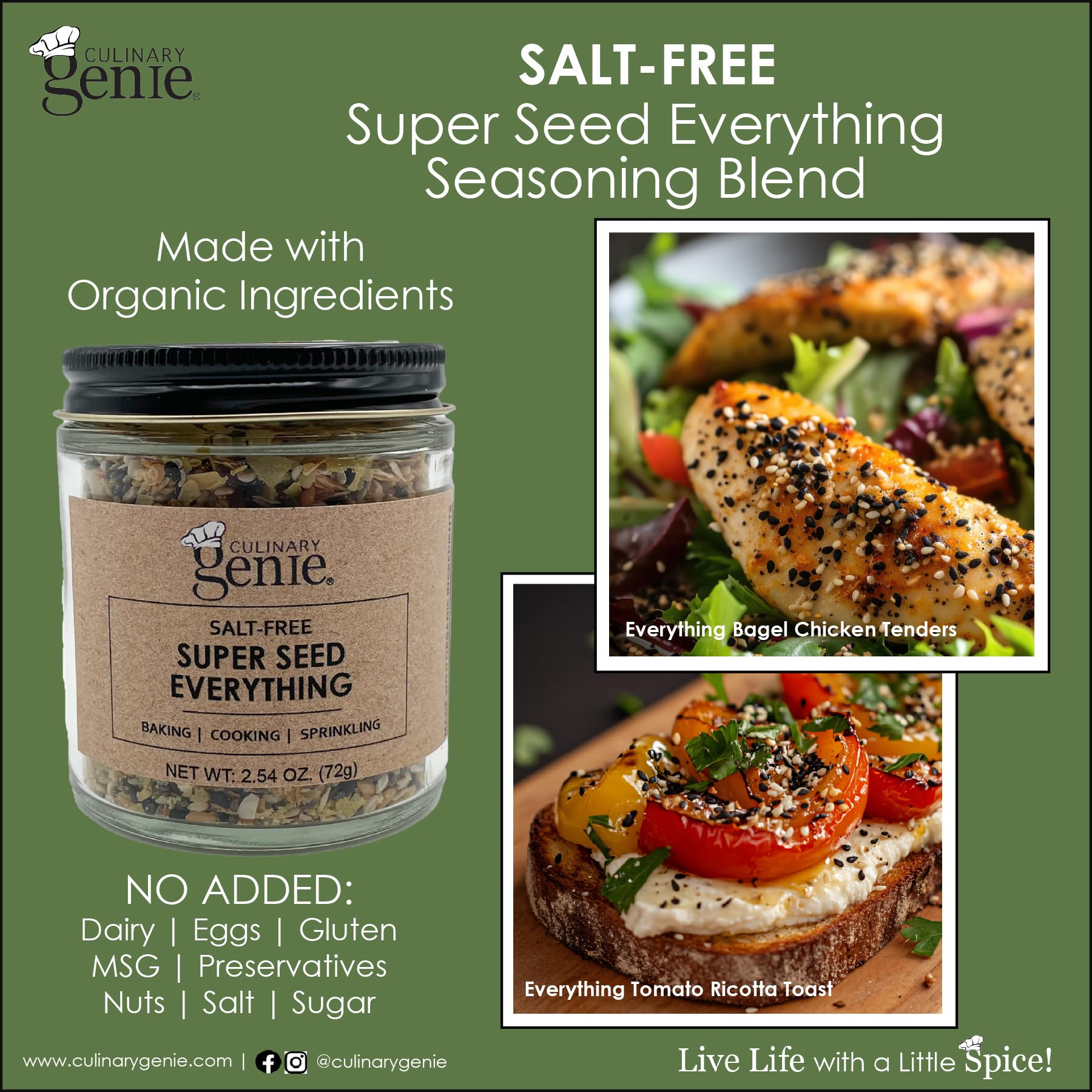 Culinary Genie Salt-Free Super Seed Everything Seasoning Blend - Everything Bagel Style with Seeds & Nutritional Yeast, No Salt Added