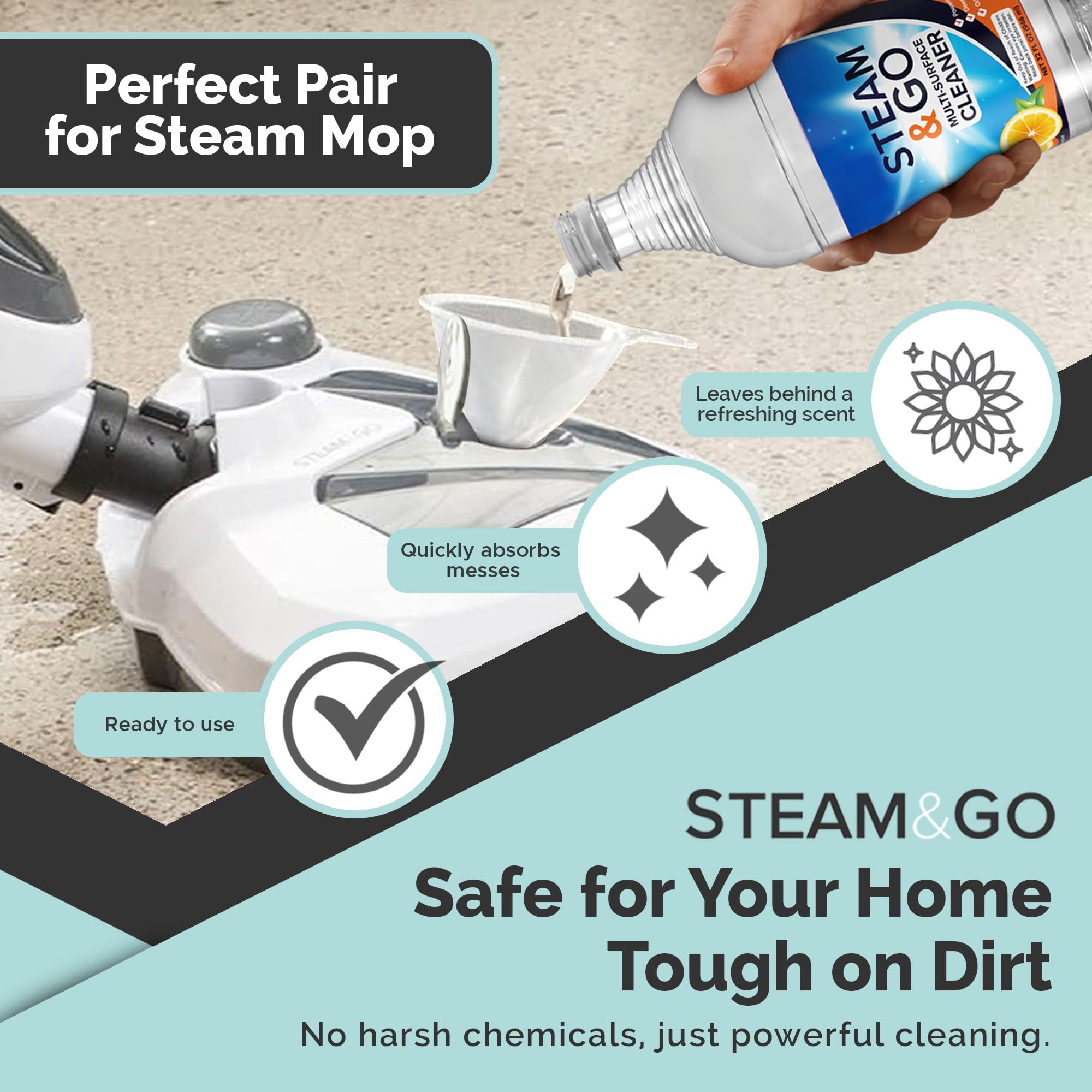 Steam & Go Multi-Purpose Cleaner Spray with Oxy Power for Multi-Surfaces - Removes Stains, Eliminates Odors, & Degreases - Orange Scent, 32 oz