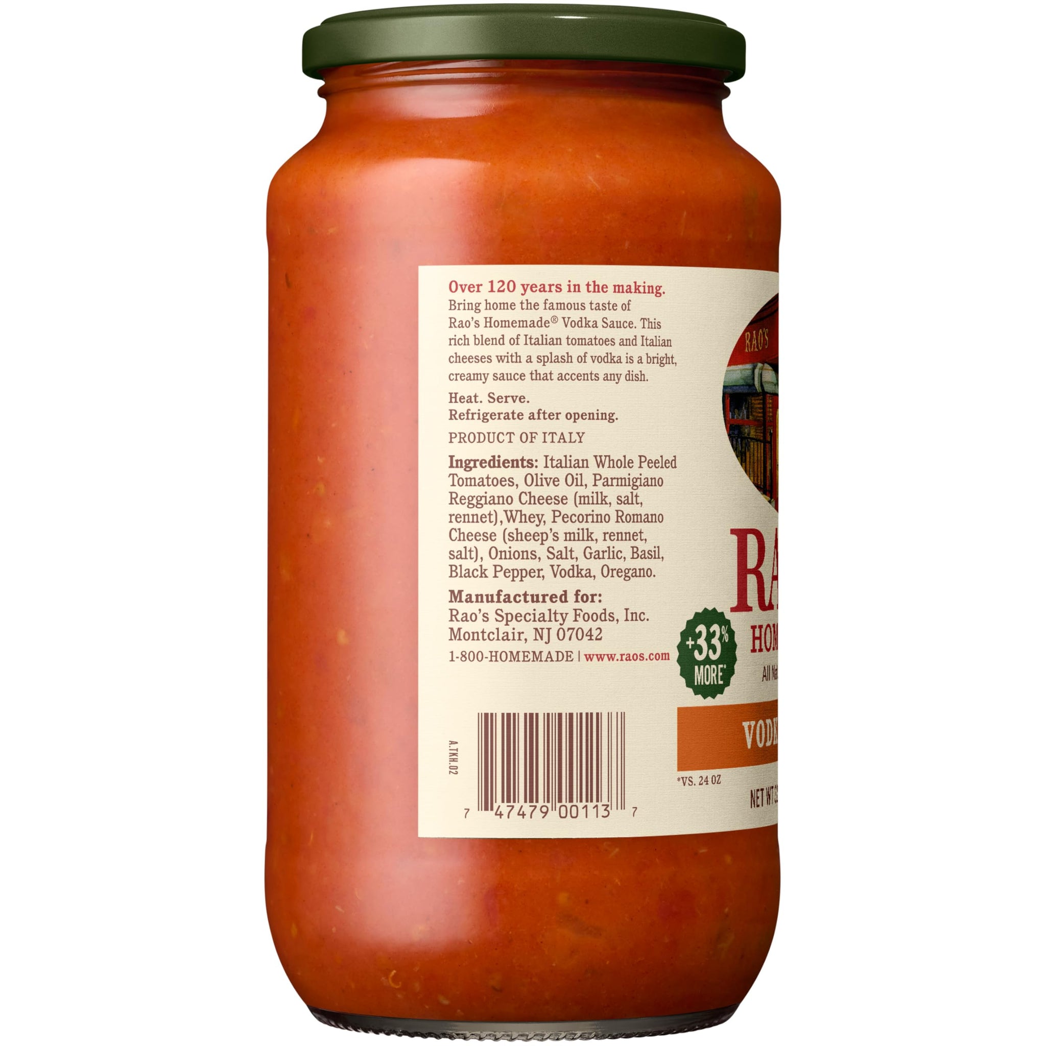 Rao's Homemade Vodka Sauce, 32 oz, Creamy Tomato Sauce, Pasta Sauce, Carb Conscious, Keto Friendly, All Natural, Premium Quality, With Parmigiano