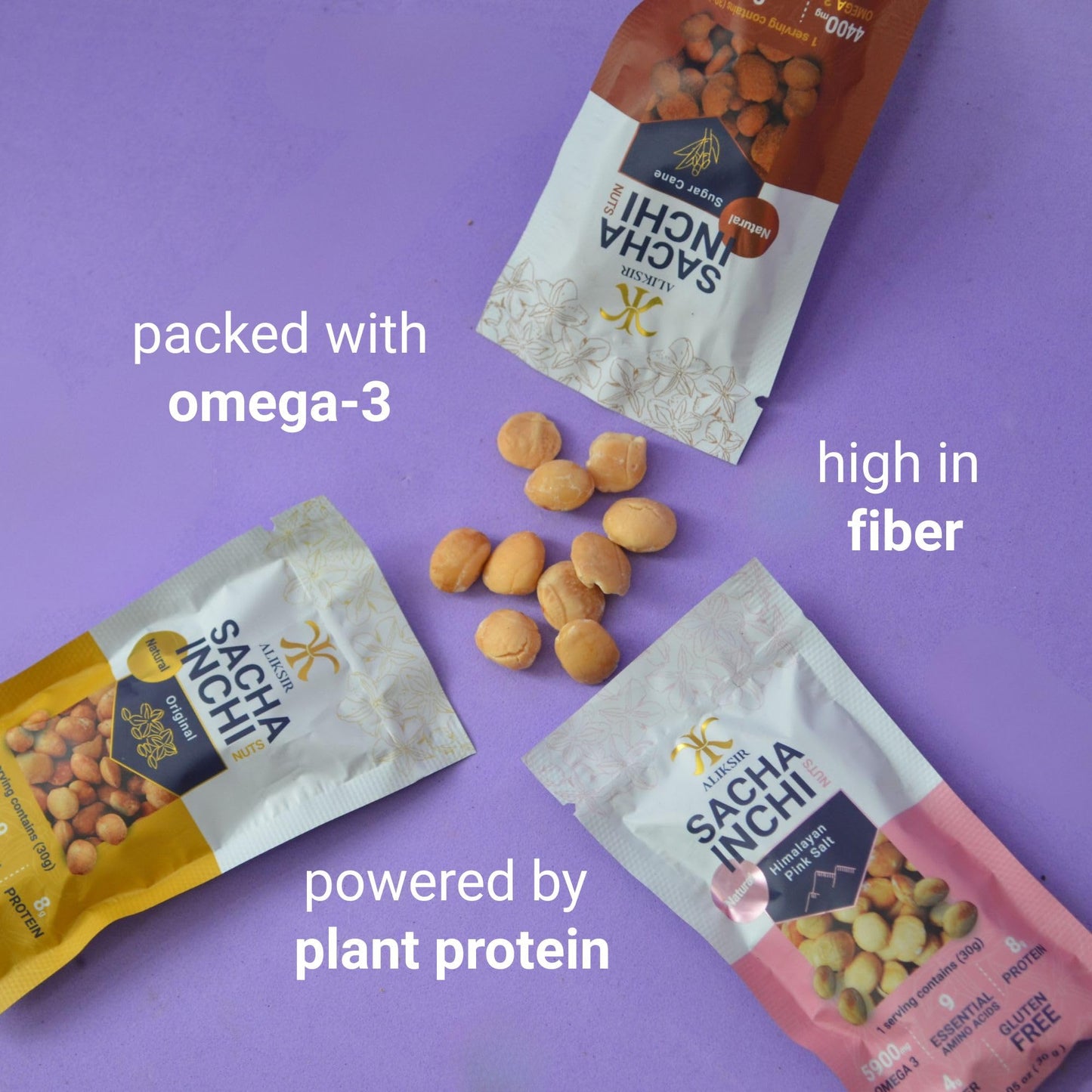Sacha Inchi Nuts Variety Pack - 6 Snack Packs (30g Each) | High Protein, Omega-3 Superfood, Gluten-Free, 9 Essential Amino Acids