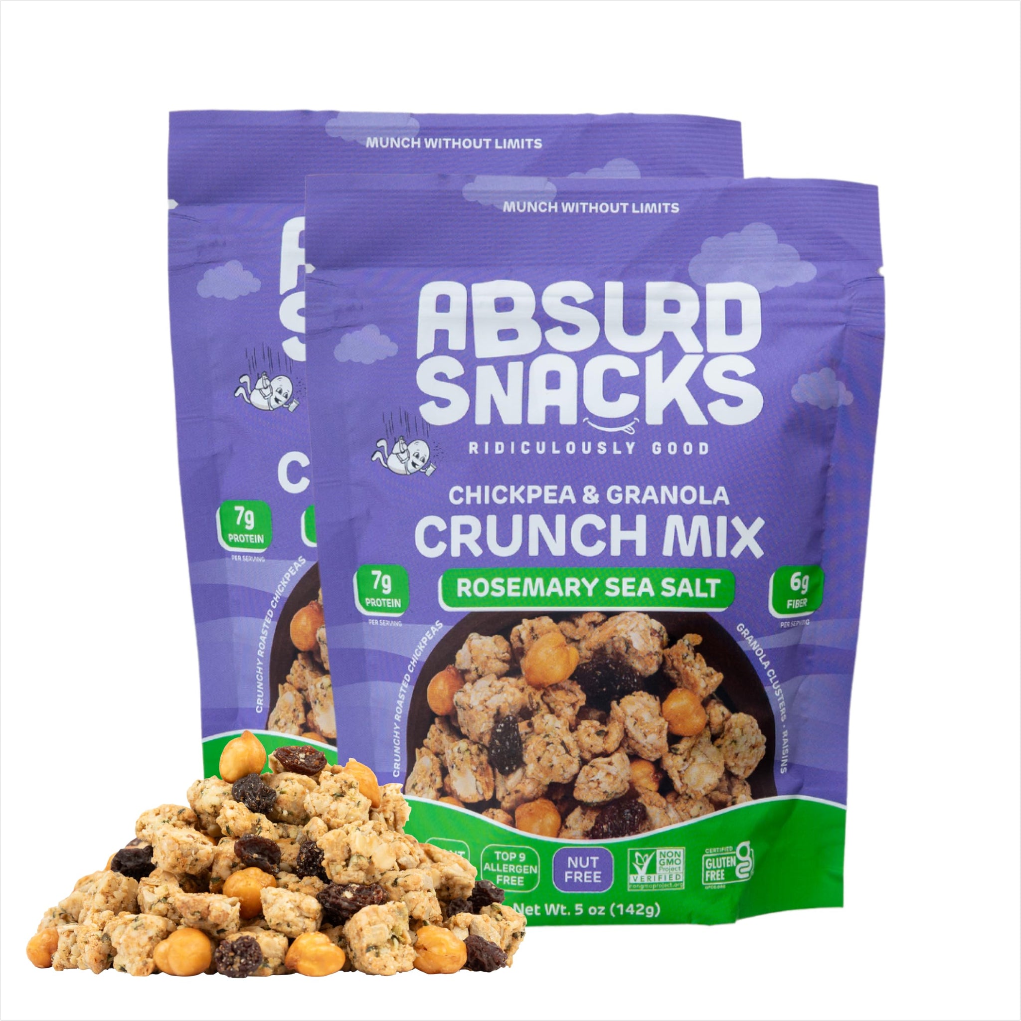 Absurd Snacks Chickpea & Granola Crunch Mix, Nut-Free, Gluten-Free, Plant-Based Snack, Good Source of Protein & Fiber 5 Ounce (Pack of 2), Rosemary