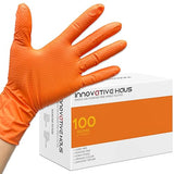 INNOVATIVE HAUS Heavy Duty Nitrile Gloves. Orange 8 Mil. Shop Gloves Mechanic Disposable. Mechanic Rubber Gloves Disposable. Large. Pack of 100