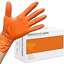 INNOVATIVE HAUS Heavy Duty Nitrile Gloves. Orange 8 Mil. Shop Gloves Mechanic Disposable. Mechanic Rubber Gloves Disposable. Large. Pack of 100