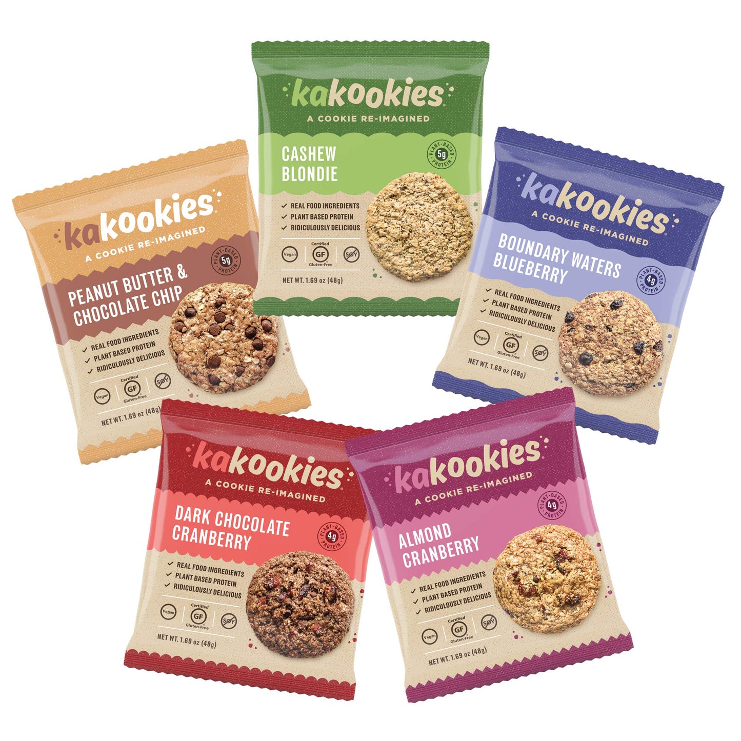 Kakookies A Cookie Re-Imagined, Sampler Pack (Box of 5 Cookies), Soft-Baked, Plant-Based, Dairy Free, Gluten Free, Vegan