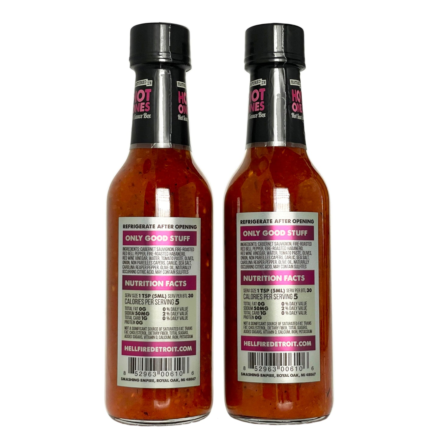 Hell Fire Detroit Cabernet Habanero Reaper Hot Sauce (Extra hot), Crafted with Fresh, Fire-Roasted Habanero and Carolina Reaper Chile Peppers