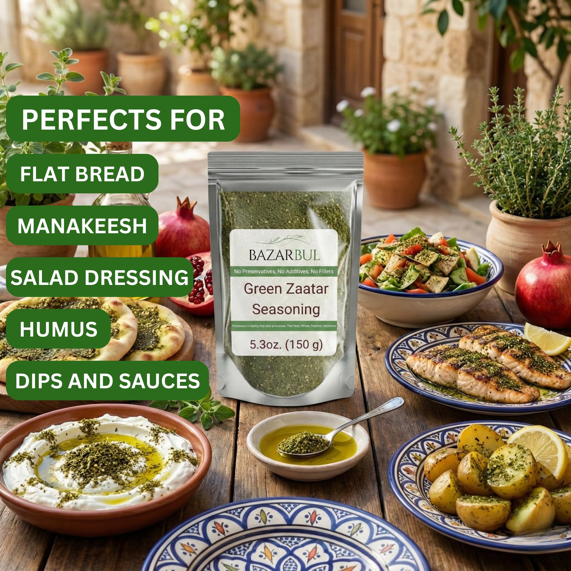 Green Zaatar Seasoning, 5,3oz, Real Za'atar,%100 Natural, Zaatar Spice from Middle Eastern Spices, Perfect for Mediterranean Seasoning Blends, AKA