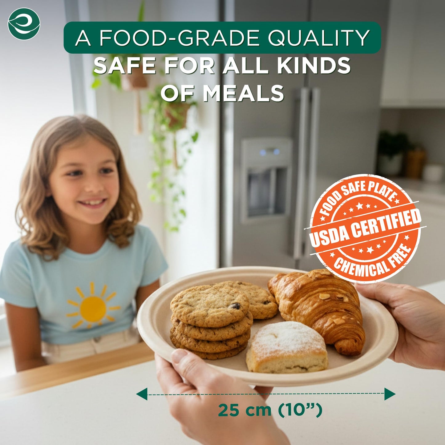 ECO SOUL Compostable Paper Plates 10 Inch, 200 Pack - Heavy Duty Disposable Paper Plates, Biodegradable Sugarcane Bagasse, Durable & Microwave Safe