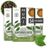 Numi Organic Gunpowder Green Tea - 54 Green Tea Bags - Bold, Smooth Flavor, Packed with Antioxidants, Naturally Energizing, Microplastic-Free Tea Bags