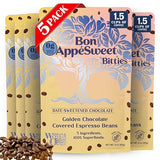 Bon Appesweet Date Sweetened Chocolate Covered Espresso Beans - Golden Chocolate Covered | 3 Ounce (Pack of 5) | Zero Added Sugar, 37% Cacao, Plant