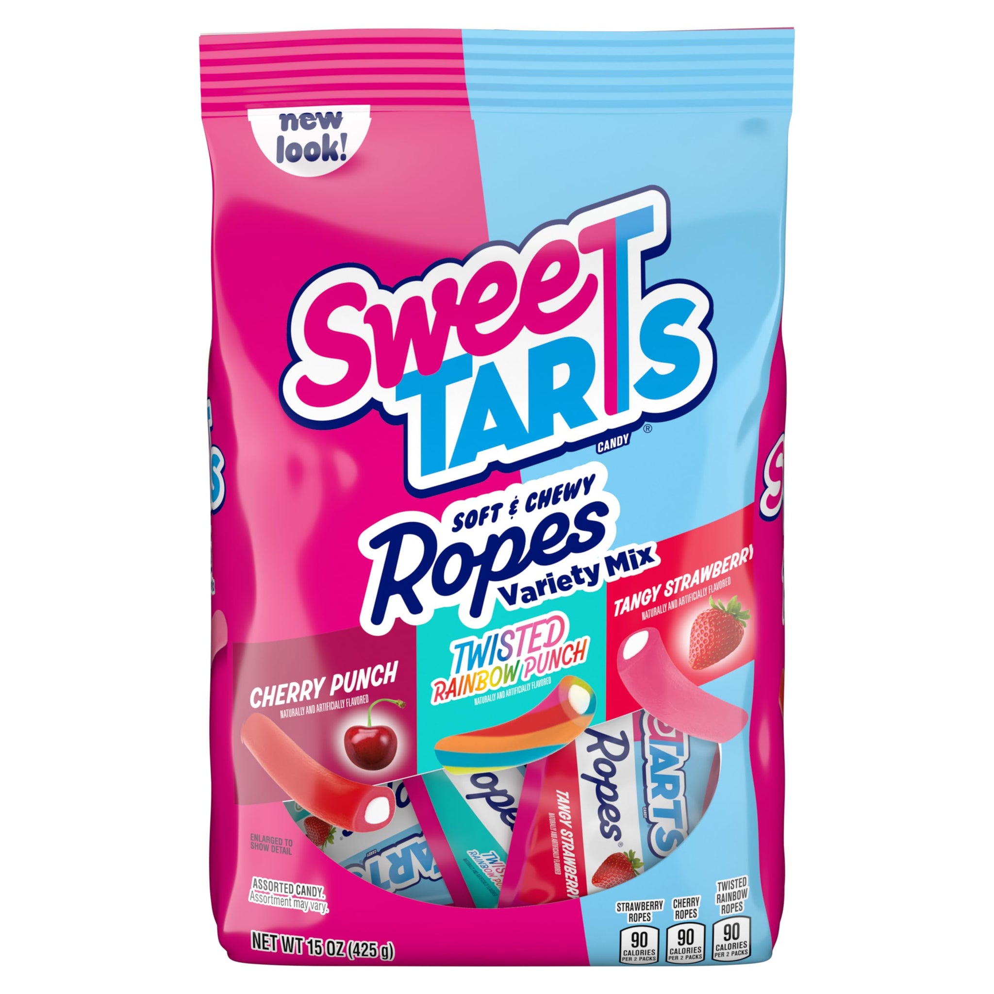 SweeTARTS Ropes Candy, Variety Mix, Cherry Punch, Twisted Rainbow Punch, Tangy Strawberry, Soft and Chewy, 15 oz