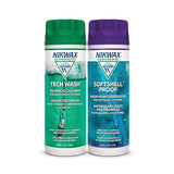 Nikwax Softshell Cleaning & Waterproofing DUO-Pack, Cleans and Restores DWR Water Repellency in Jackets, Pants, Vests, Outerwear, Ski and Snow Gear