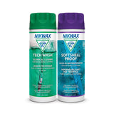 Nikwax Softshell Cleaning & Waterproofing DUO-Pack, Cleans and Restores DWR Water Repellency in Jackets, Pants, Vests, Outerwear, Ski and Snow Gear