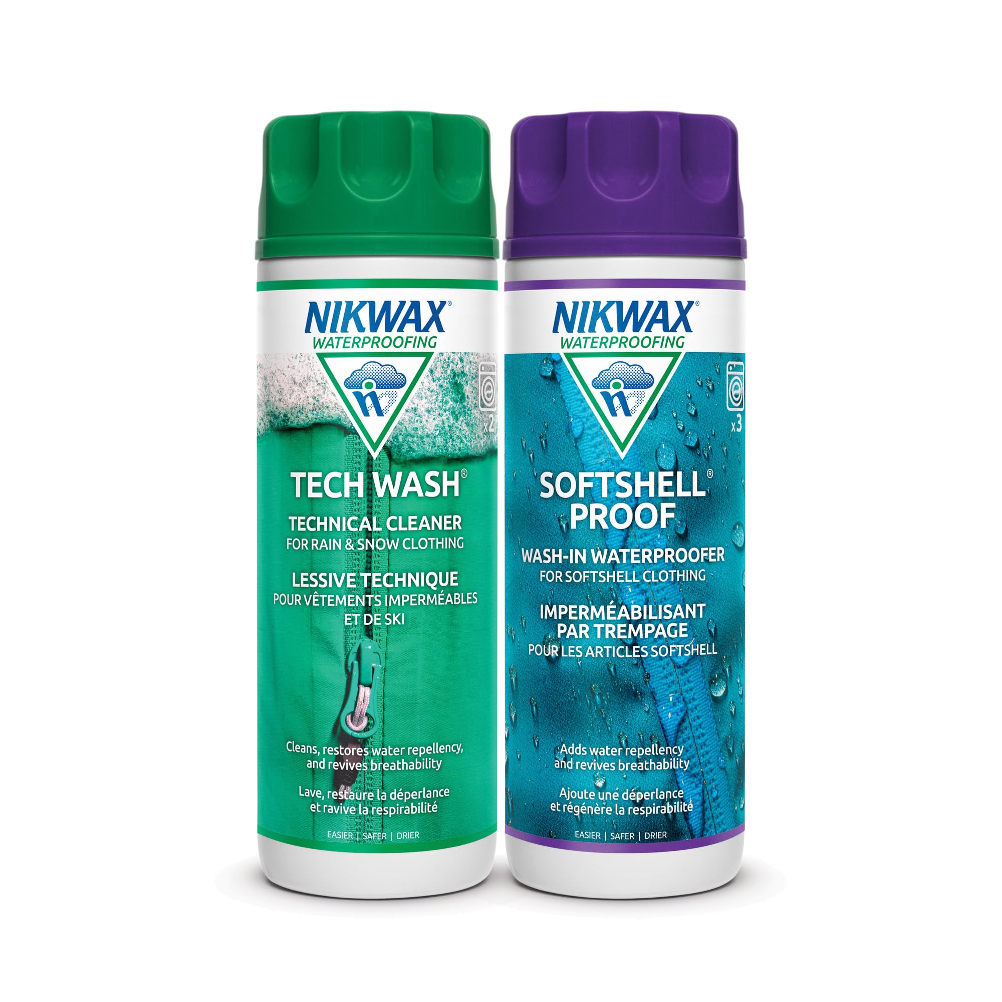 Nikwax Softshell Cleaning & Waterproofing DUO-Pack, Cleans and Restores DWR Water Repellency in Jackets, Pants, Vests, Outerwear, Ski and Snow Gear