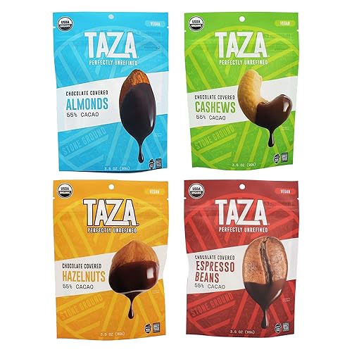 Taza Chocolate Organic Chocolate Covered Treats Variety Pack, Vegan, 3.5 Ounce (4 Count)
