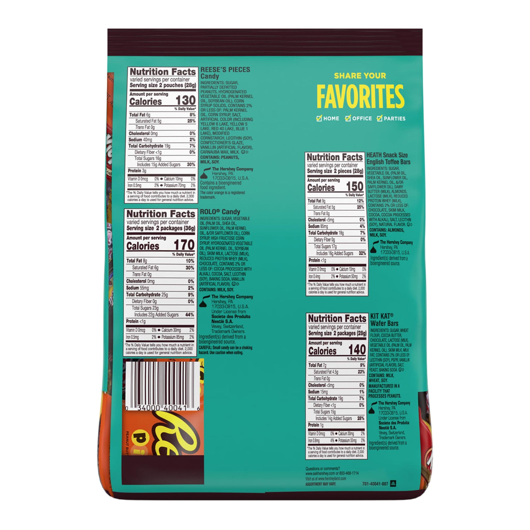 Hershey Assorted Flavored Snack Size, Candy Party Pack, 35.04 oz