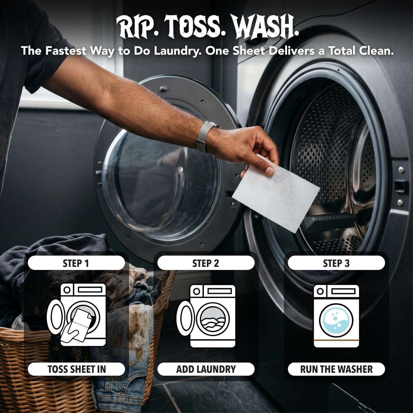 Death to Dirt Laundry Detergent Sheets, 64 Loads, Tough on Stains and Odors, Gentle on Skin and Fabric, Plant-Based & Eco-Friendly, RipTide Ocean