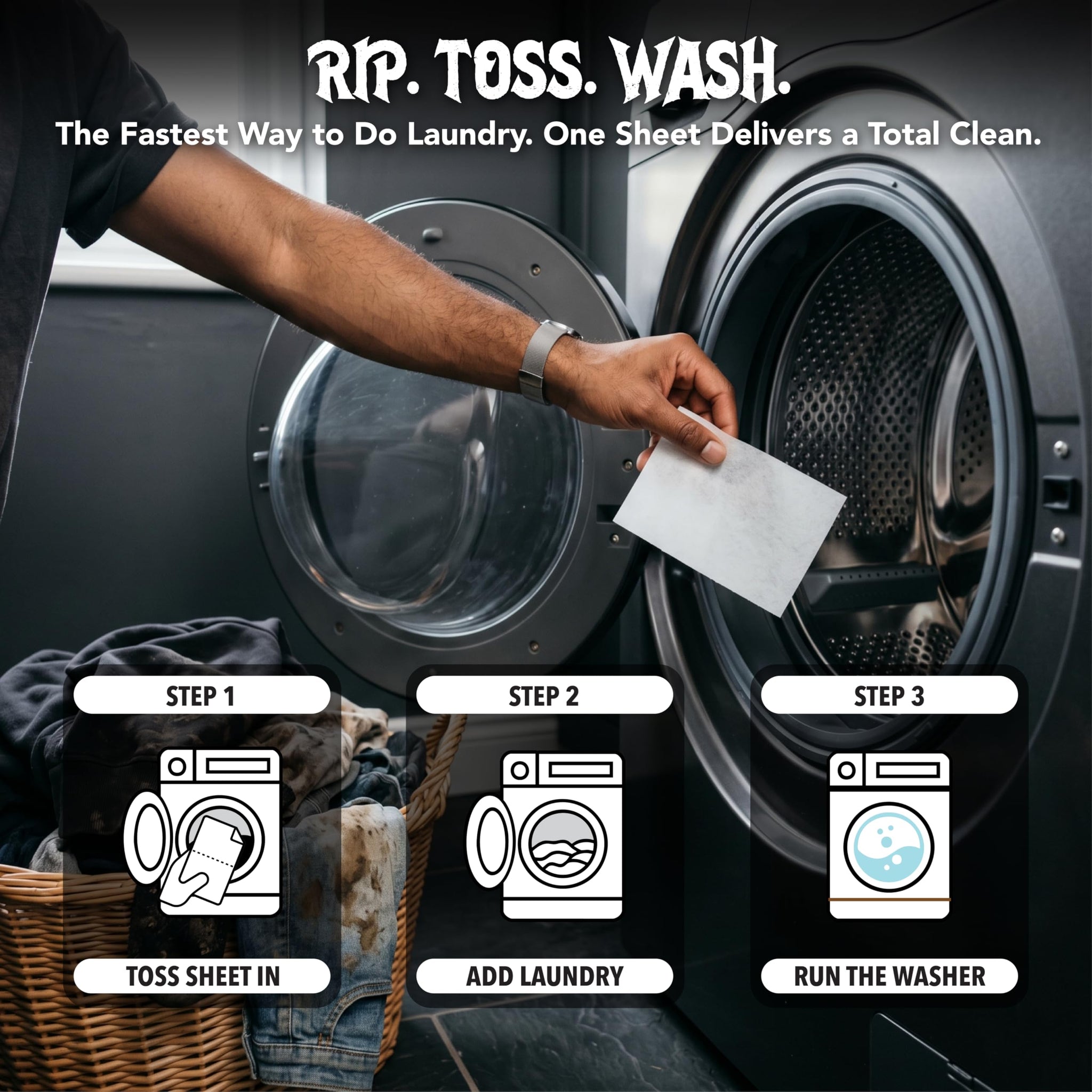 Death to Dirt Laundry Detergent Sheets, 64 Loads, Tough on Stains and Odors, Gentle on Skin and Fabric, Plant-Based & Eco-Friendly, RipTide Ocean