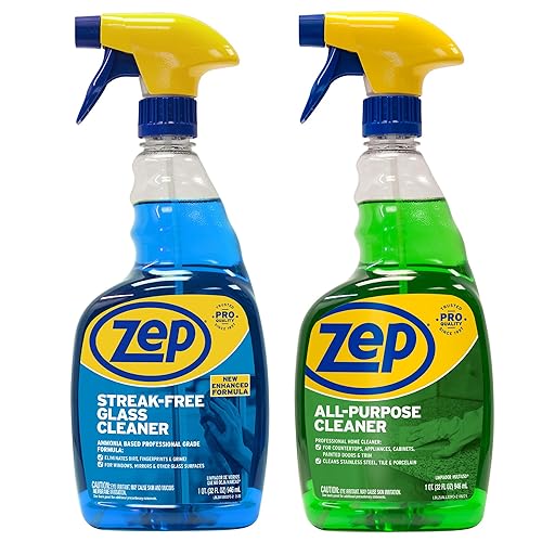 Zep All-Purpose Cleaner 32 oz (1 Unit) and Zep Streak-Free Glass Cleaner 32 oz (1 Unit) ECBD050 - All-Purpose Surface Cleaner and Streak-Free Glass