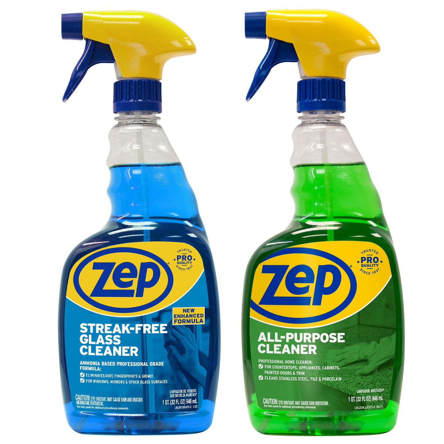 Zep All-Purpose Cleaner 32 oz (1 Unit) and Zep Streak-Free Glass Cleaner 32 oz (1 Unit) ECBD050 - All-Purpose Surface Cleaner and Streak-Free Glass