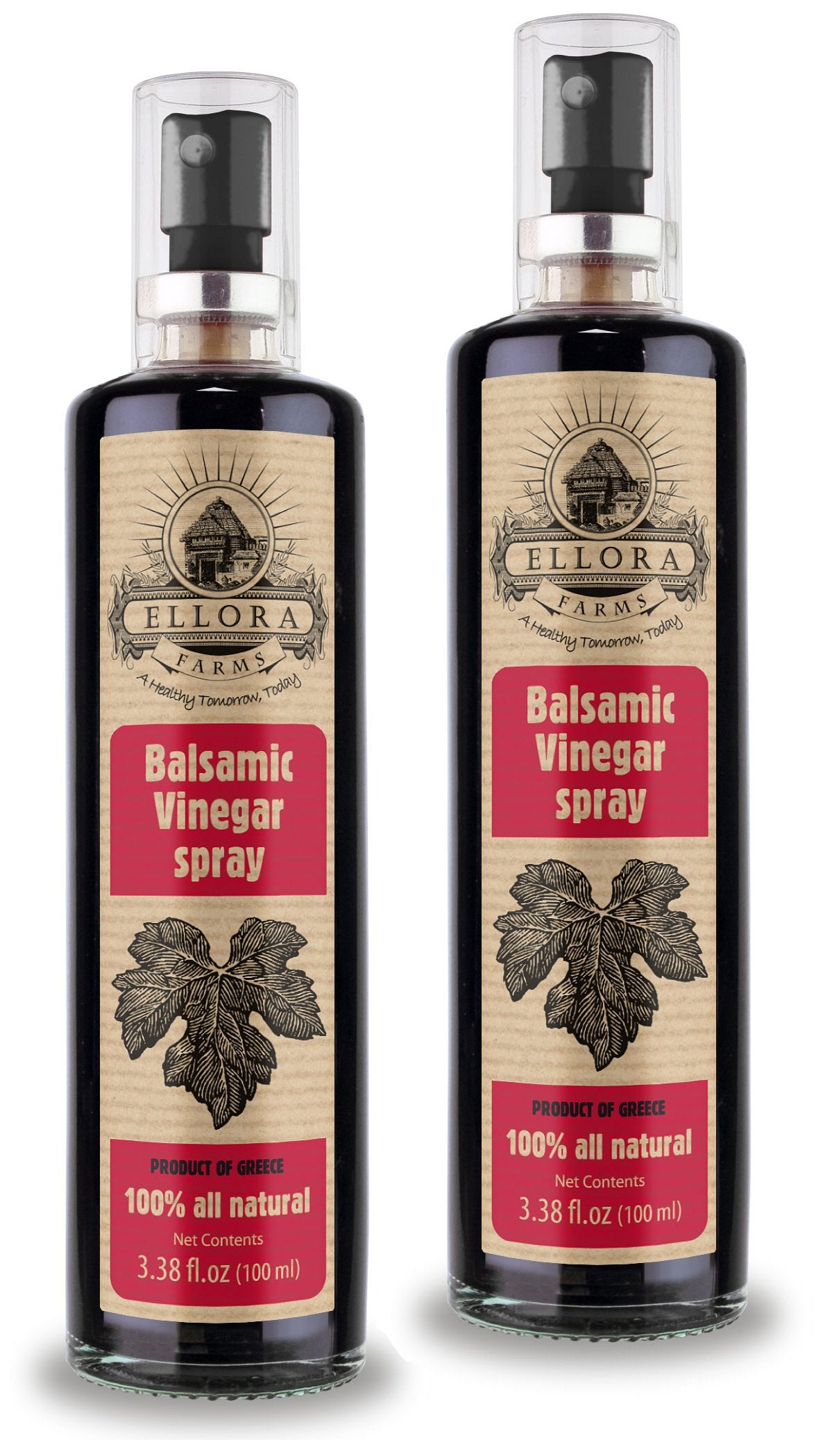Ellora Farms, Balsamic Vinegar in glass spray bottle, Clog-free, Single Origin Greece, all-natural, 3.38 oz, Pack of 2