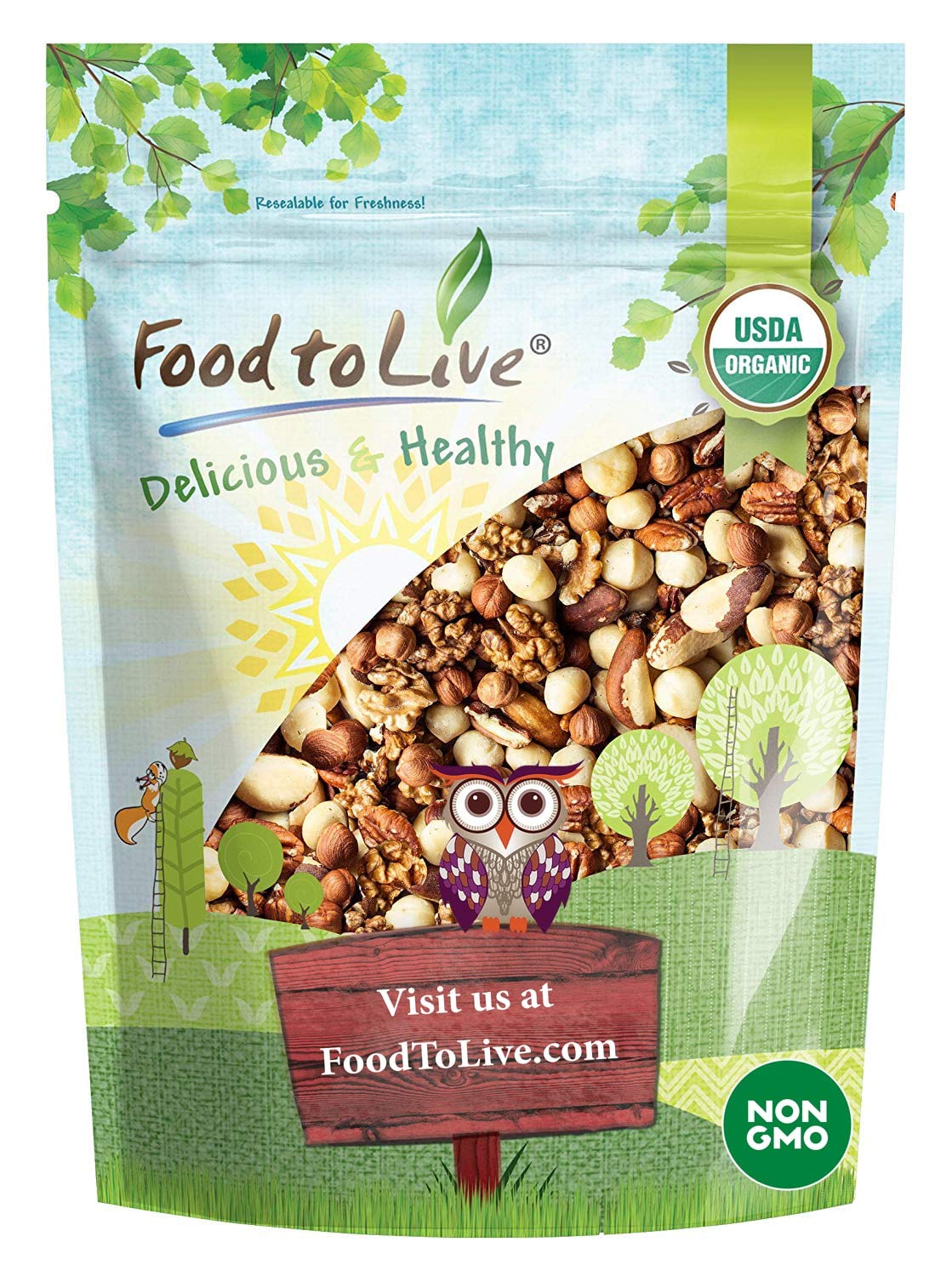 Food to Live Organic Keto Raw Nuts Mix, 8 Ounces - Snack Contains Non-GMO Brazil Nuts, Pecans, Walnuts, Hazelnuts & Macadamia Nuts, Low Carb Vegan