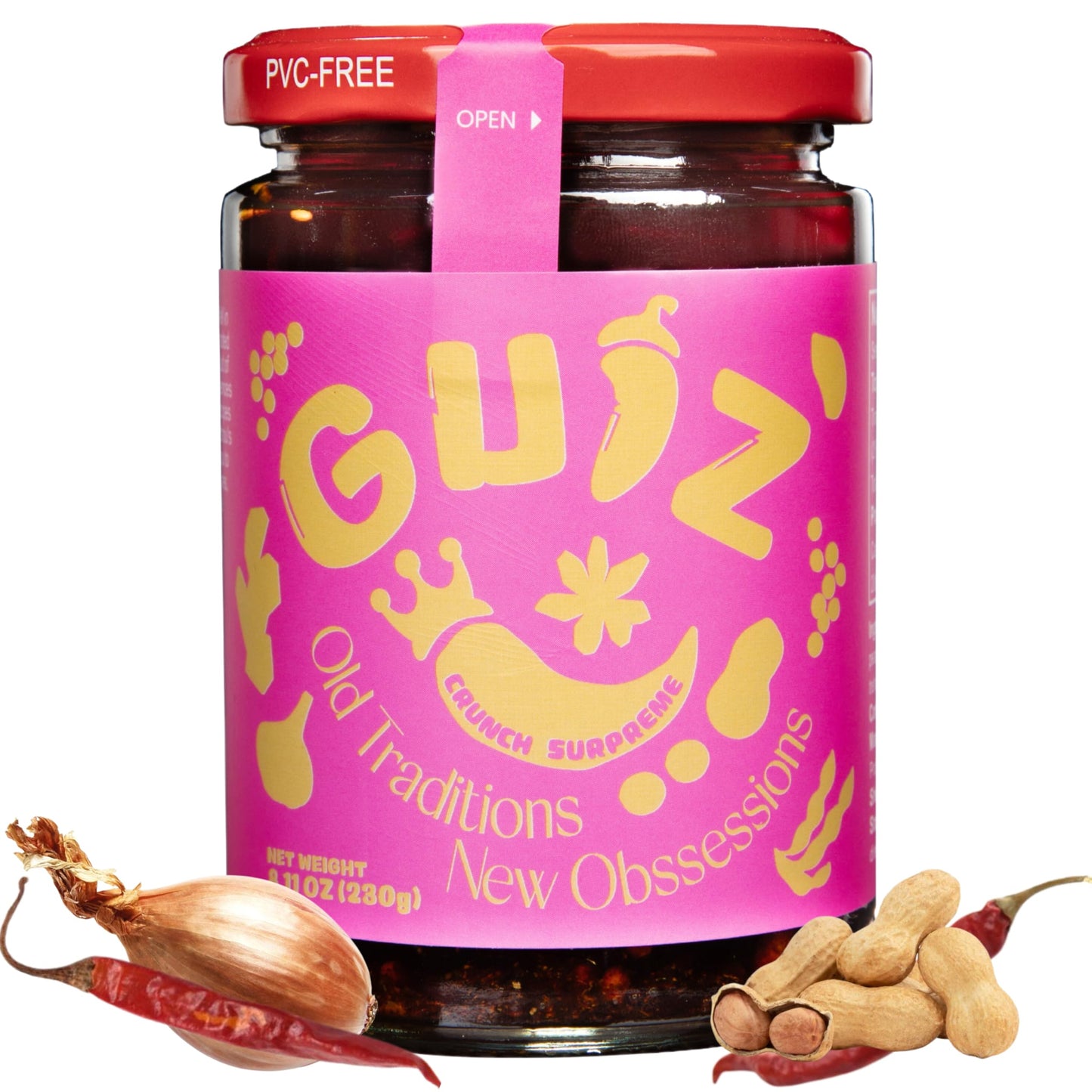GUIZ Crunch Supreme Extra-Crunchy Guizhou Chili Crisp with Shallots: Boldly Textured, Richly Savory, Perfectly Spiced, Non-GMO, No Preservatives