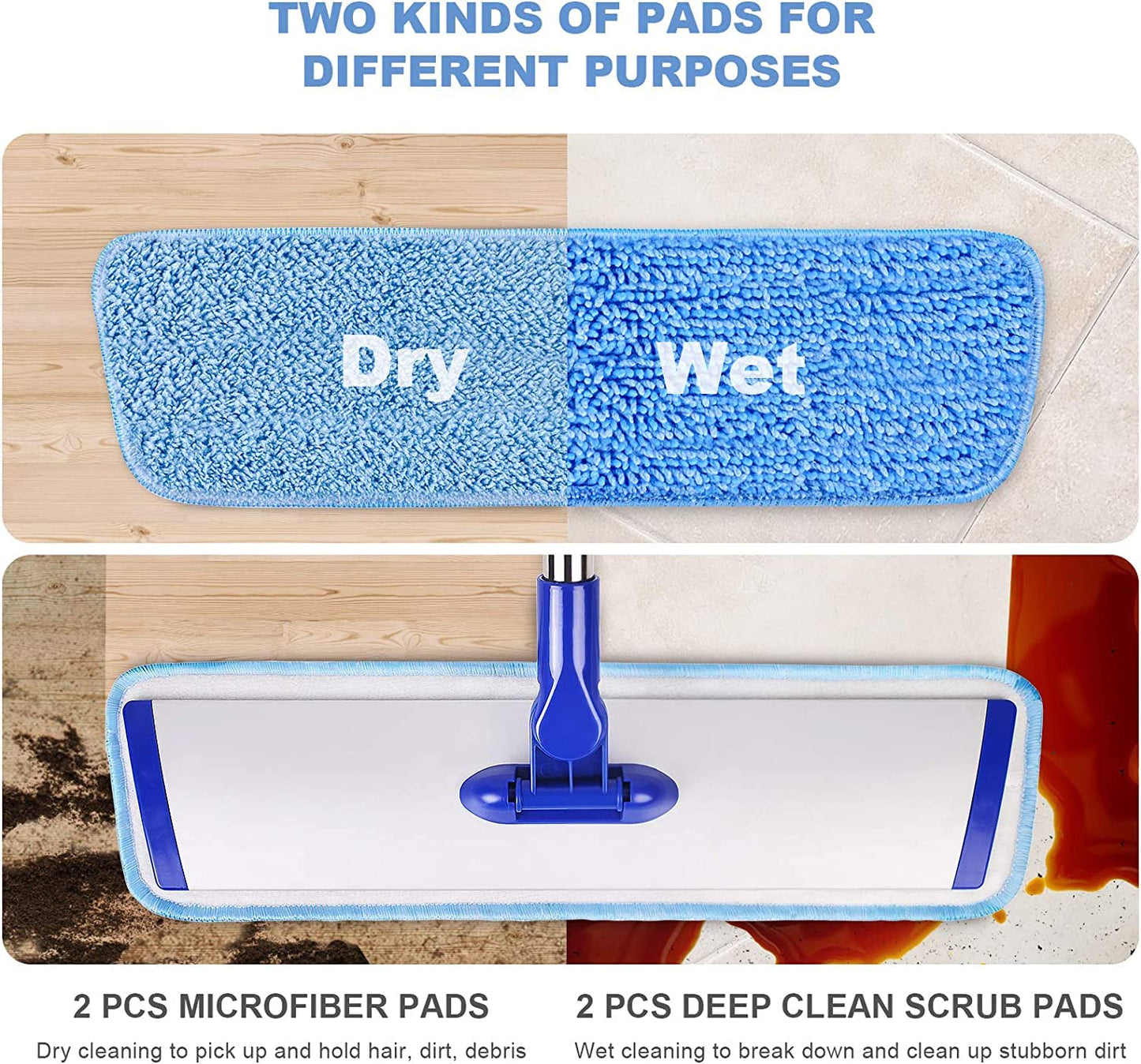 18" Professional Microfiber Mop Floor Cleaning mop, Flat Mop with Stainless Steel Handle,4 Reusable Washable Mop Pads and mop Pads Brush,Microfiber