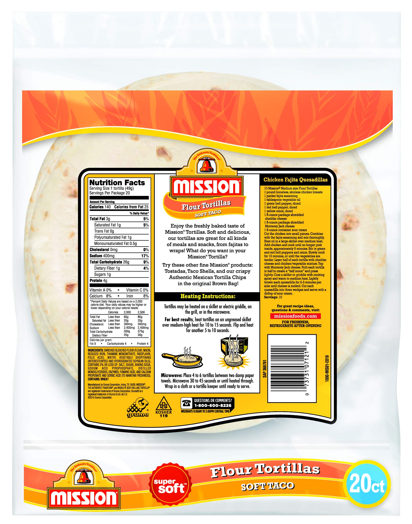 Mission Soft Taco Flour Tortillas 8" - 2 Packs of 20 by ValorServe - 40 Super Soft Tortillas with ValorServe Quesadilla Spatula