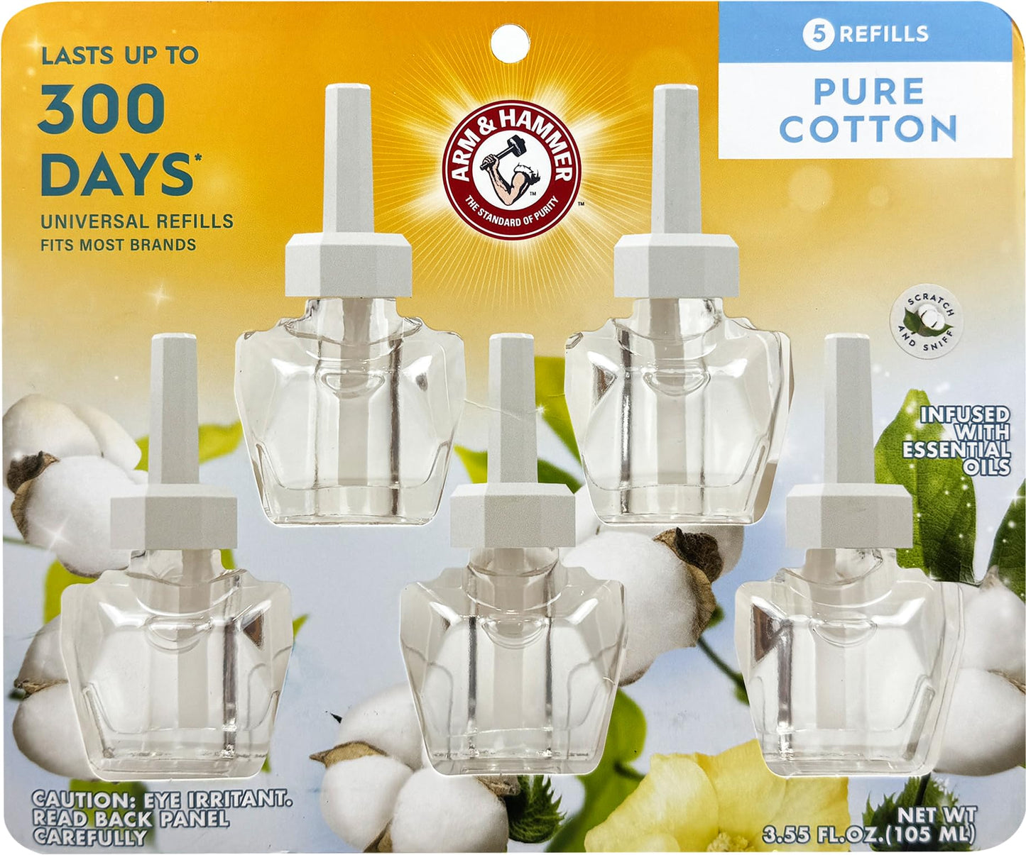 Arm & Hammer Plug in Scented Oil 5 Refills, Pure Cotton, 3.24 Oz