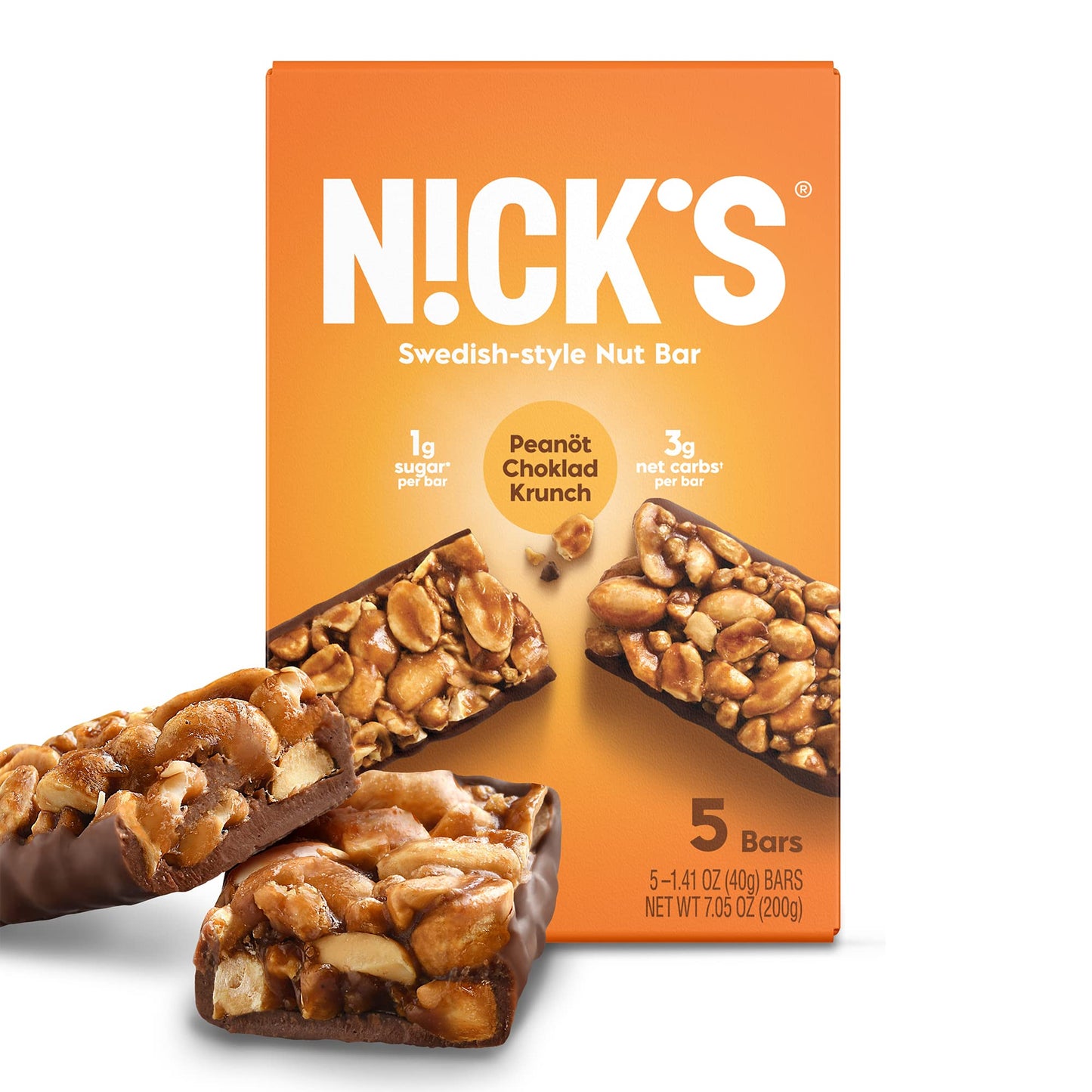 NICK'S Peanot Choklad Krunch Nut Bar 5-pack
